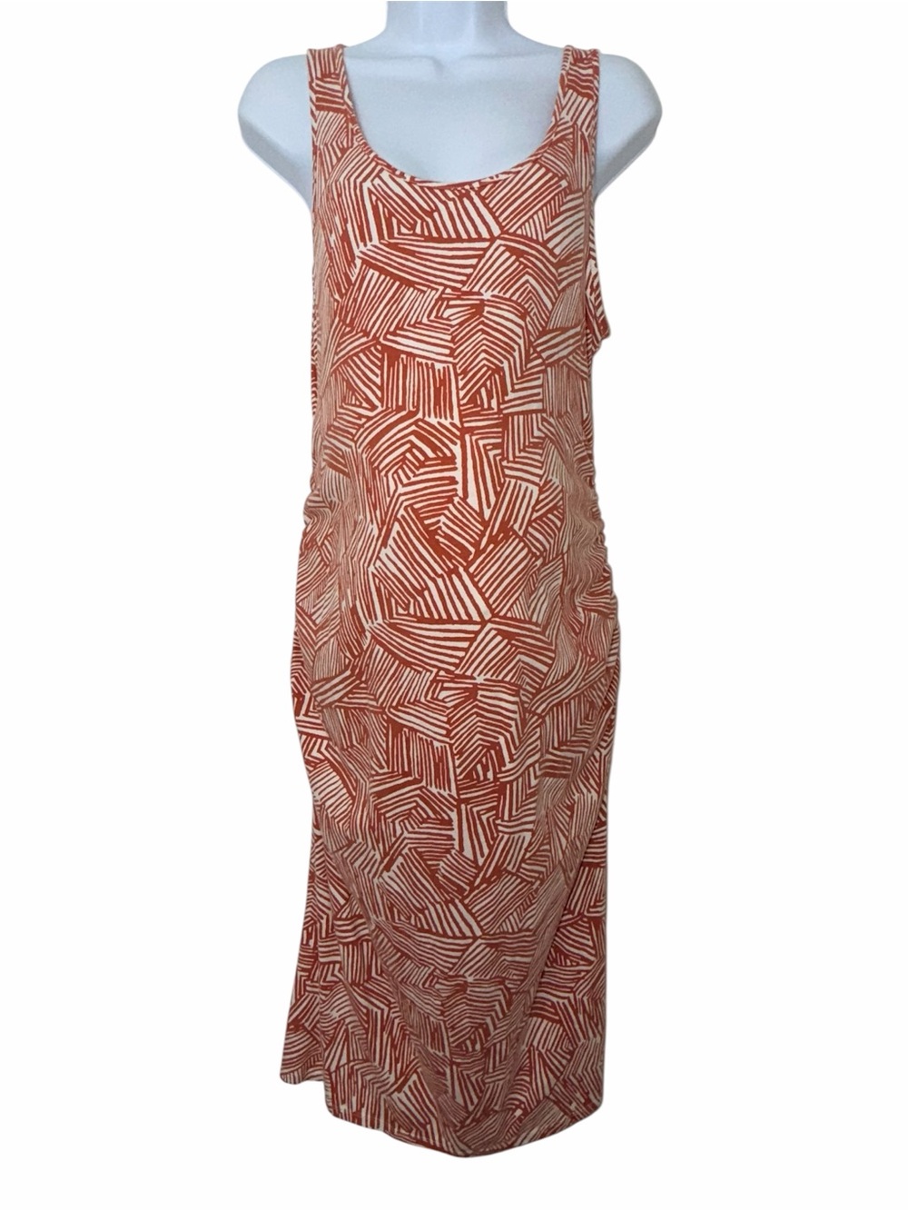 Isabel Maternity Rust/White Geometric Stretch Tank Dress Sleeveless
